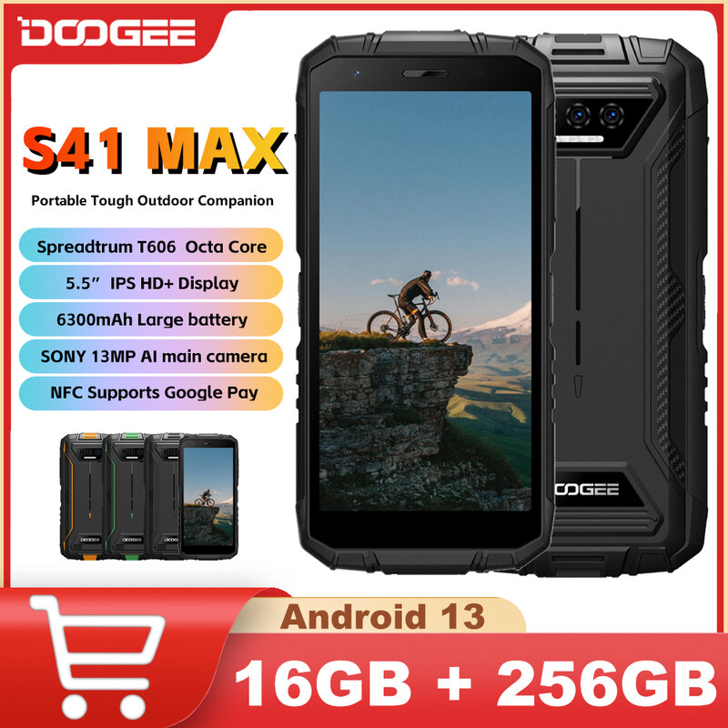 DOOGEE-teléfono inteligente S41 Max resistente, Smartphone con pantalla IPS HD de 256 ", 6GB + 5,5 GB, batería de 6300mAh, Spreadtrum T606, 4G, cámara de 13MP, NFC, Android