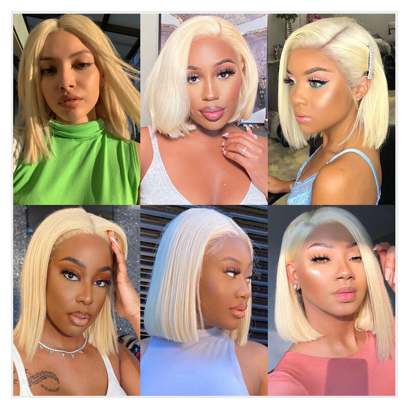 613 Bob Wig Bone Straight Bob Wig Lace Front Human Hair Wigs For Women Blonde HD Lace Frontal Wig Glueless Wig Human Hair 150%