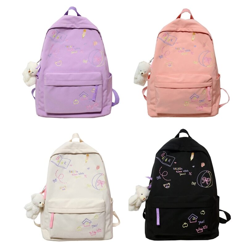 กระเป๋าเป้สะพายหลังไนลอนความจุขนาดใหญ่พร้อมจี้น่ารักกระเป๋าเดินทาง Daypack กระเป๋าโรงเรียนวิทยาลัยสำหรับวัยรุ่นนักเรียน