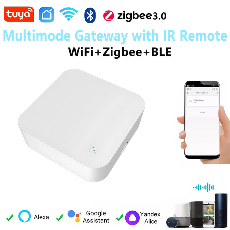 Tuya smart home wifi zigbee bluetooth multimode gateway hub mit ir fernbedienung sprach steuerung smart szene automatisierung diy lernen