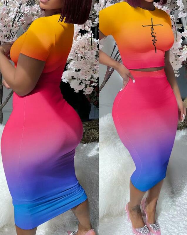 Zomer Tweedelige Set Vrouwen Outfit Europese Amerikaanse Dames Casual Kleding Mode Tie Dye Print Top Hoge Taille Rok Set