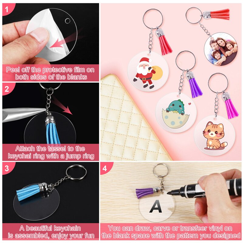 350Pcs Acrylic Clear Keychain Blanks for Vinyl with Blanks, Tassels, Jump Rings, Keychain Rings for DIY Keychain Craft