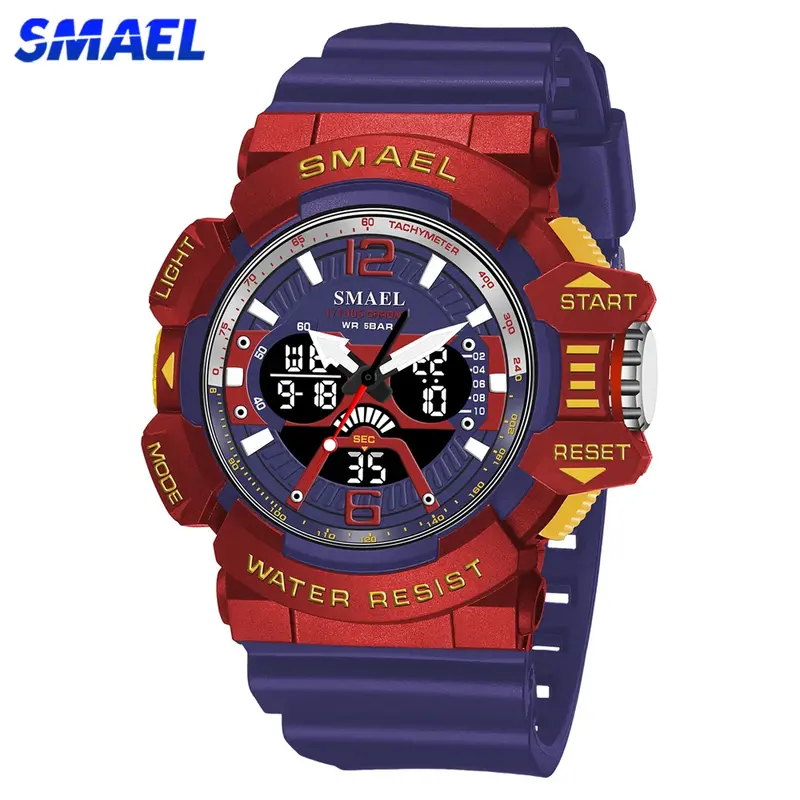 SMAEL Men Watches Dual Display Sports Military Wristwatch Male Quartz Digital Waterproof Blue Led Back Light Electronic Clock