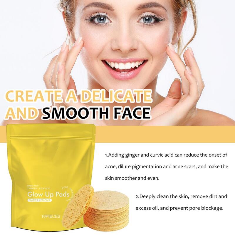 10pcs Turmeric Kojic Acid Cleansing Pads Exfoliating Pads Facial Sponges For Cleansing And Exfoliating Removing Dead Skin