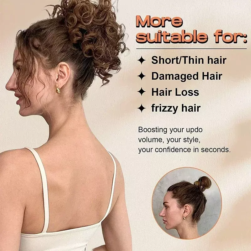 短いパフ女性のための丸い髪のピース、合成の巻き毛の延長、偽のシニヨン、弾性引きひも、ポニーテールヘア、10インチ