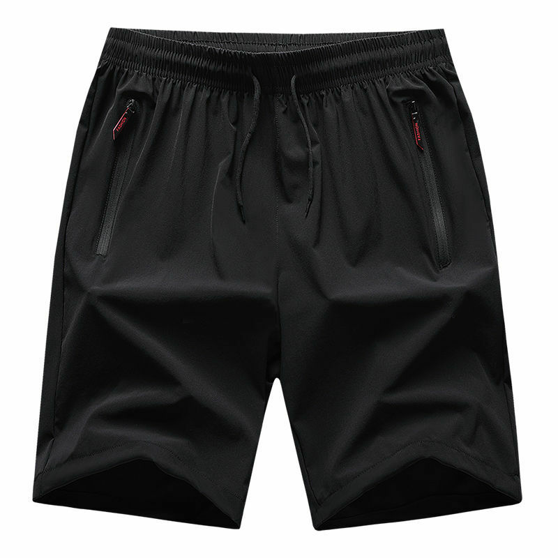 New Men's Casual Shorts Male LOOSE Breeches Fashion sports Ice Silk Shorts Solid Color Breathable Quick-drying Beach Black Short