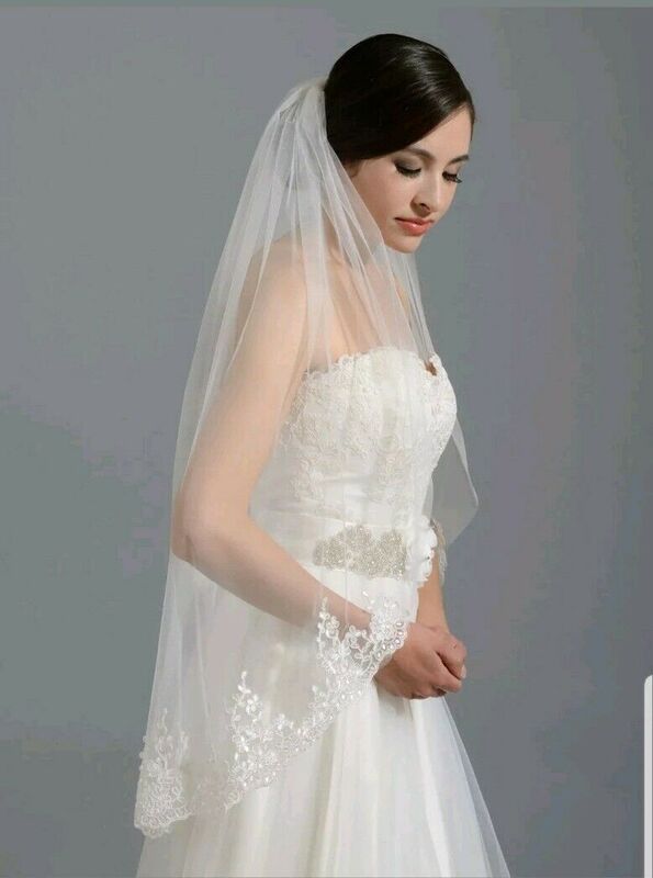 Voile de mariée blanc/ivoire 1 couche longueur du doigts avec peigne accessoires de mariage