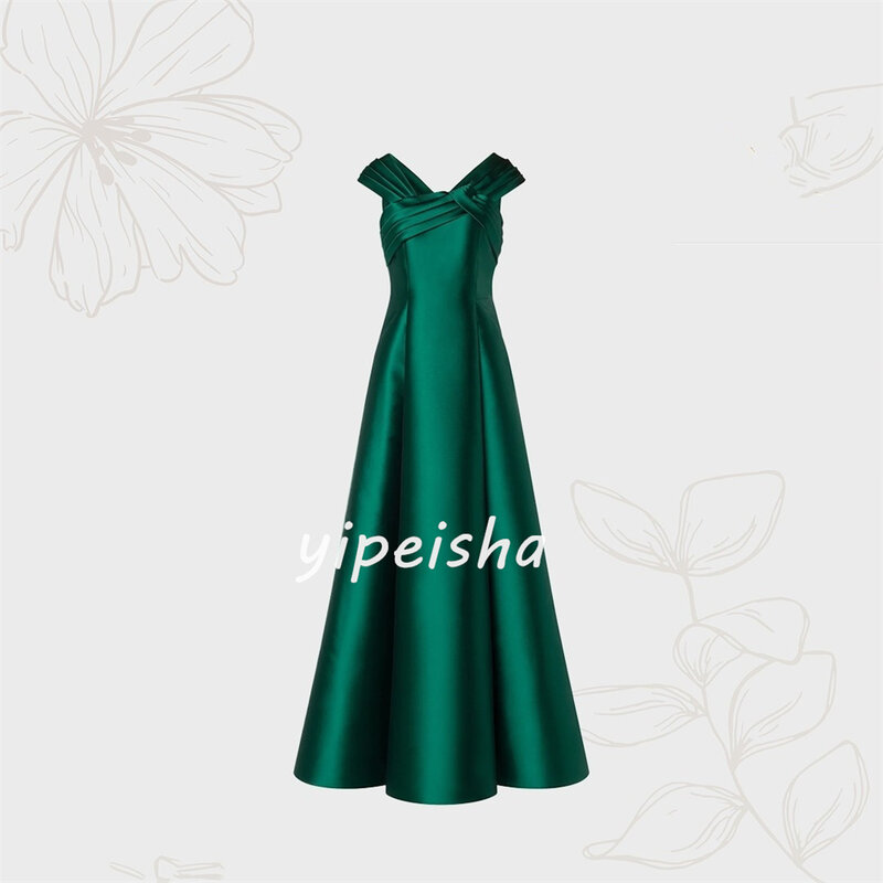 Satin Ruched Party A-line V-neck Bespoke Occasion Gown Long Dresses