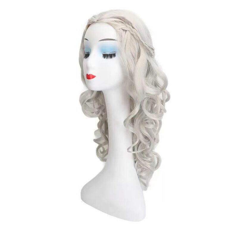 Fibra sintética headband perucas, Dreamland, espelho, rainha, animação, longo cabelo encaracolado, branco prateado, elegante
