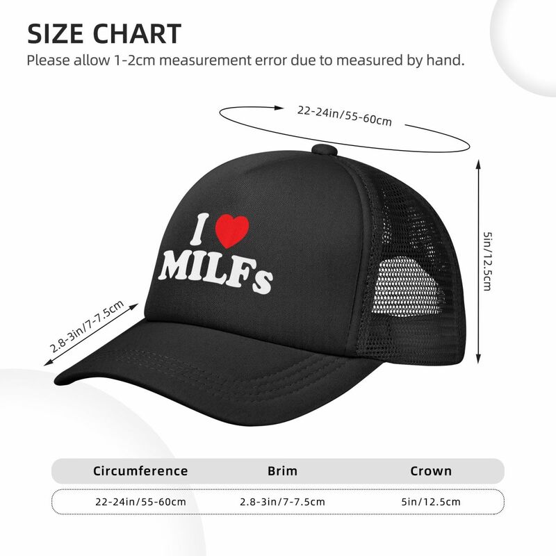 Śmieszne, uwielbiam MILFs w czapki baseballowe serca czapki z siateczką letnie czapki Unisex z daszkiem