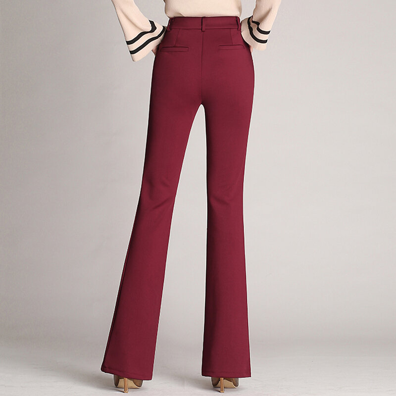 Классические винтажные расклешенные брюки с высокой талией для женщин, Стрейчевые Костюмные тканевые повседневные брюки, офисные женские прямые брюки