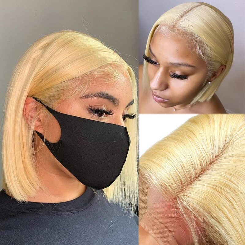 Blonde Bob Wigs Deep Part 13x4 Human Hair Lace Front Wigs for Black Women Pre Plucked Bleached Knots Blond Lace Wigs