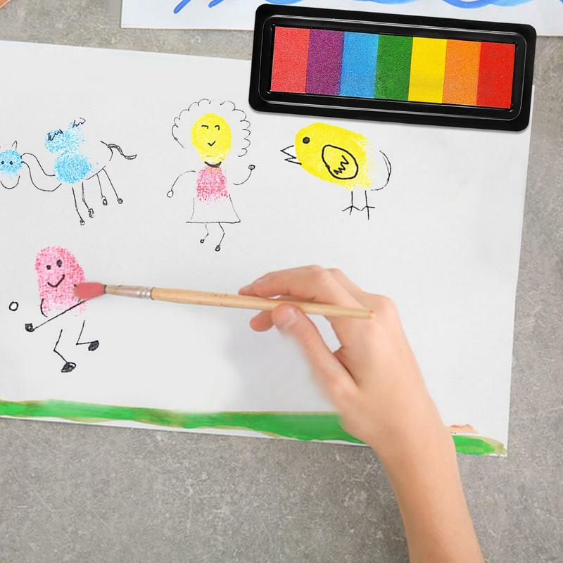 Bantalan tinta untuk anak-anak 7 warna bantalan stempel spons lembut multifungsi aman lukisan jari bantalan tinta grafiti mudah dibersihkan kerajinan DIY