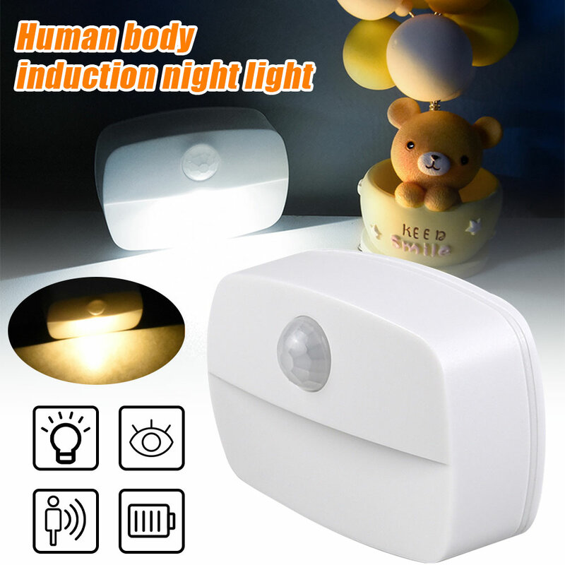 Mini lámpara de noche con Sensor de movimiento, luz nocturna con ahorro de energía para dormitorio, pasillo, armario, cocina, inodoro, escalera