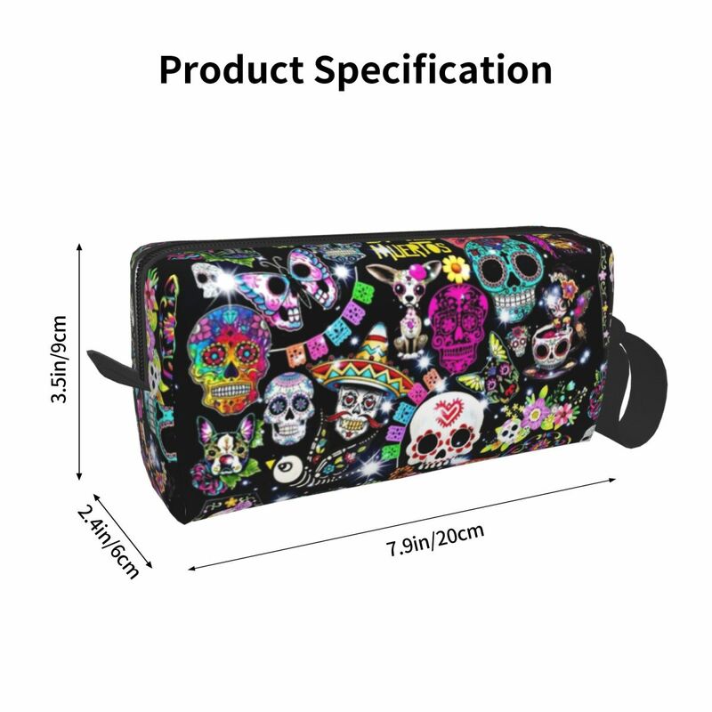 Day Of The Dead Sugar Skull Makeup Bag Pouch Zipper Cosmetic Bag Travel Toiletry Small Makeup Pouch Storage Bag Large Capacity