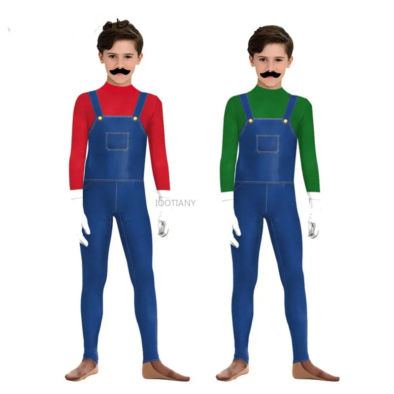 Kids Cosplay Costumes Game Bros Print Jumpsuits Boys Child Funny Party Bodysuit Boys Girls Red Green Brothers Halloween Outfit