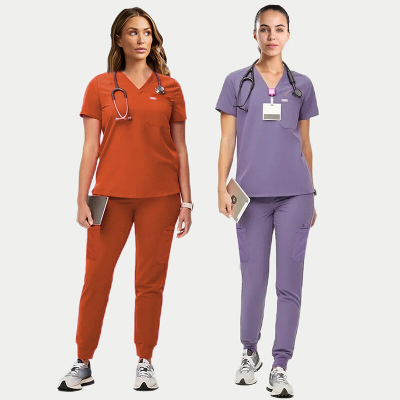 女性のための看護師のユニフォームセット、ストレッチジョガーセット、かわいいデイケアペット、品質、出荷、品質、lac、紫、ふん、オレンジ、ポケット、2022