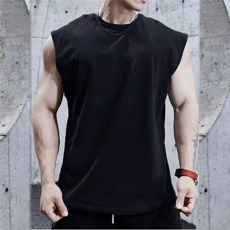Verão simples dos homens de fitness singlets solto malha encabeça musculação tanque superior ginásio roupas esportivas grandes dimensões camisa muscular