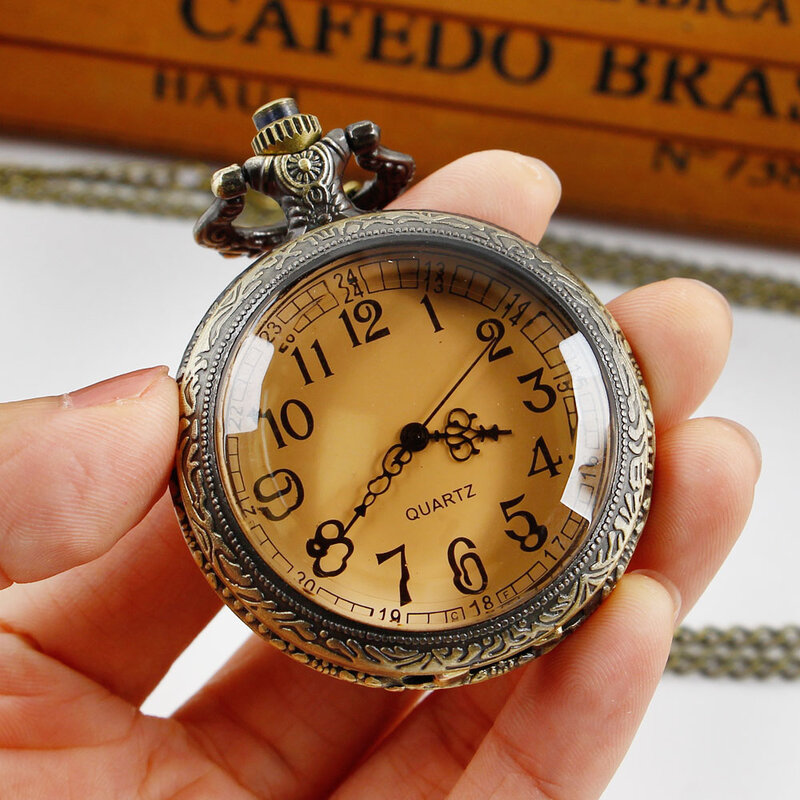 Homens e mulheres Clássico relógio de bolso quartzo, colar Steampunk, presente com pingente, moda bronzear, vintage, neutro, novo