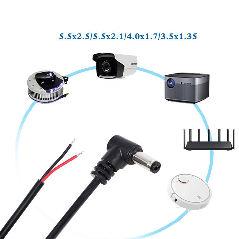 Cabo de alimentação DC para câmera CCTV, cabo de extensão, conector macho e fêmea, 22AWG, 4.0x1.7, 3.5x1.35mm, 5.5x2.1mm, 2.5mm, 1m