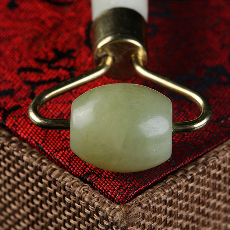 Natura Jade przyrząd rolujący do masażu twarzy podwójne głowice kamień lifting twarzy relaksacji skóry upiększające masażer do twarzy