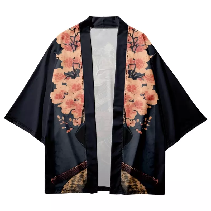 日本の男性と女性のための武士のプリント着物,大きいサイズのカーディガン,原宿の伝統的な服,ビーチ用,ストリートウェア,夏