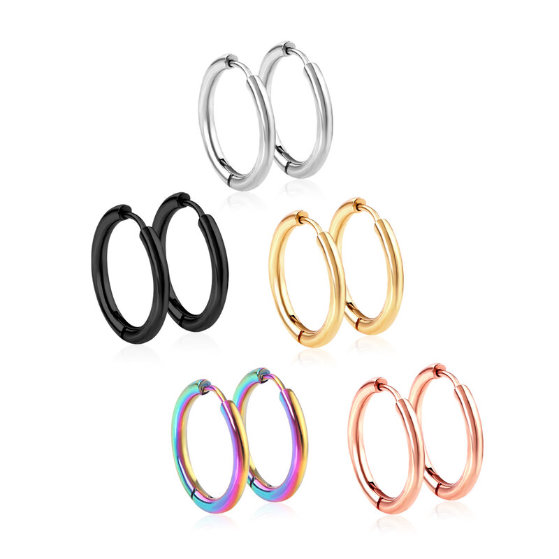 LUXUSTEEL Men‘s Hoops Stainless Steel Round Circle Earrings For Women Man Gold Silver Color Not Fade Ear Rings Male Jewelry 2Pcs