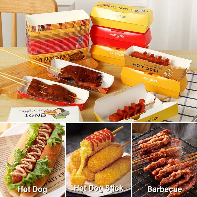 Boîte à aliments jetable personnalisée, produit personnalisé, maïs, hot-dog, déjeuner, dessert, sandwich goutte, emballage en papier, tiroir