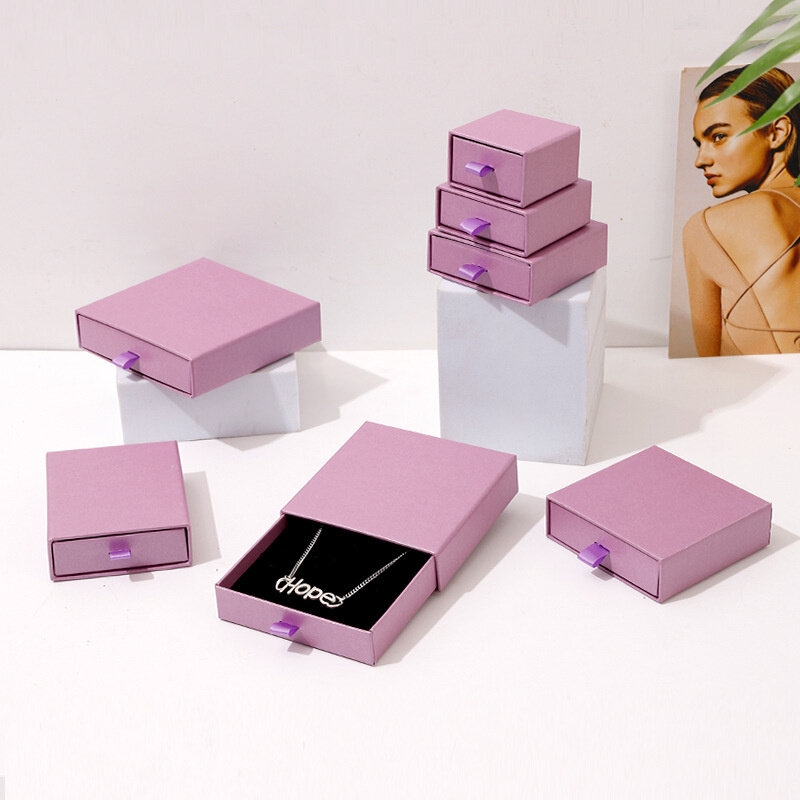 10 buah kotak perhiasan laci kertas Kraft untuk cincin anting kalung gelang Organizer penyimpanan kotak hadiah perlengkapan kemasan