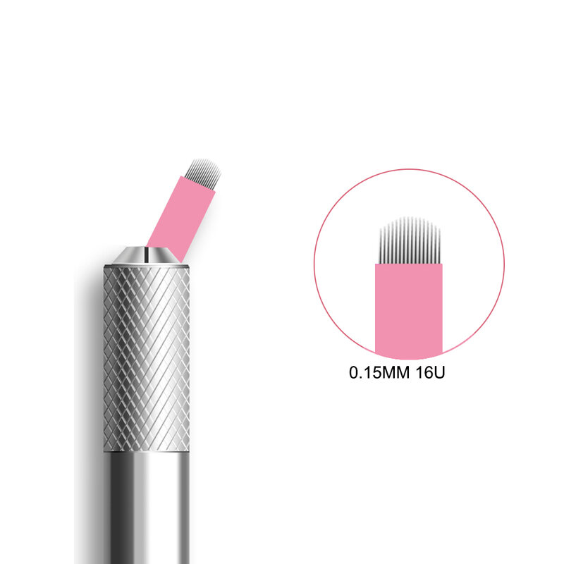 Nano-agujas de Microblading en forma de U, suministros de maquillaje permanente, cuchillas manuales para cejas con fecha EXP, lote No.Microblade, 0,15mm, 16U