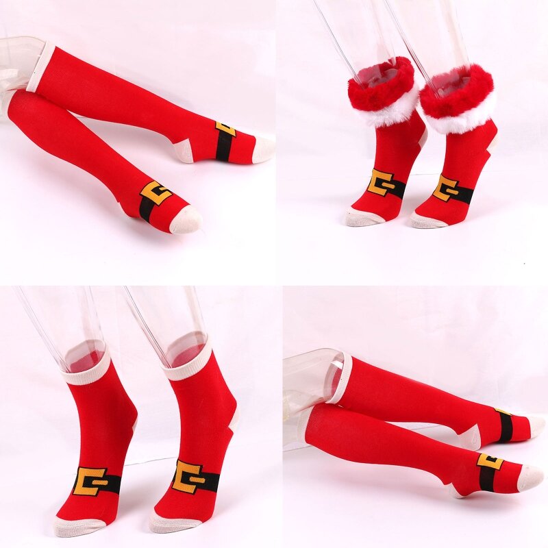 Calcetines navideños para mujer con puños piel sintética novedad navideña calcetería colorida 449B