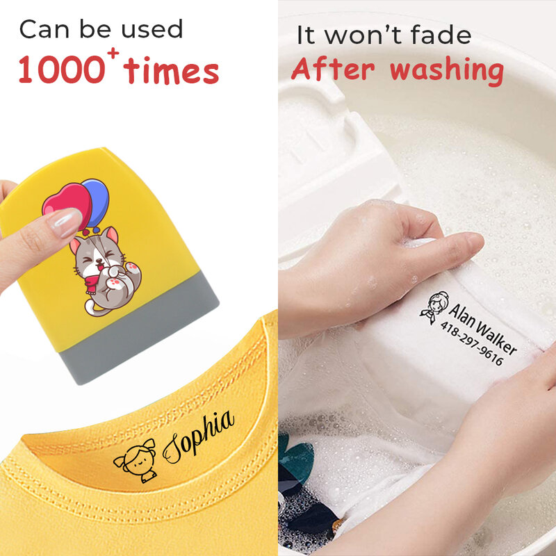 Personalized Custom Name Stamp para Vestuário, capítulo de roupas de bebê, Kawaii Name Sticker infantil, dinossauro, unicórnio