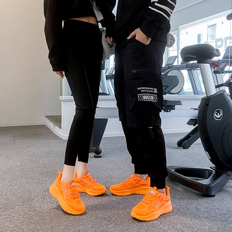 Fashion Orange Men's Running Shoes Summer Mesh Breathable Women's Platform Sneakers Outdoor Non-slip Unisex Tennis Man And Woman
