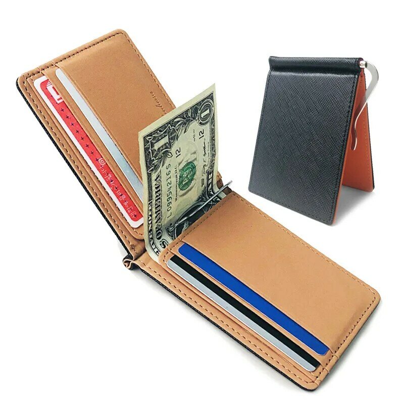 Billetera de piel corta para hombre, monederos de cuero PU, Clips de dinero, billetera fina, monederos en 6 colores, envío directo
