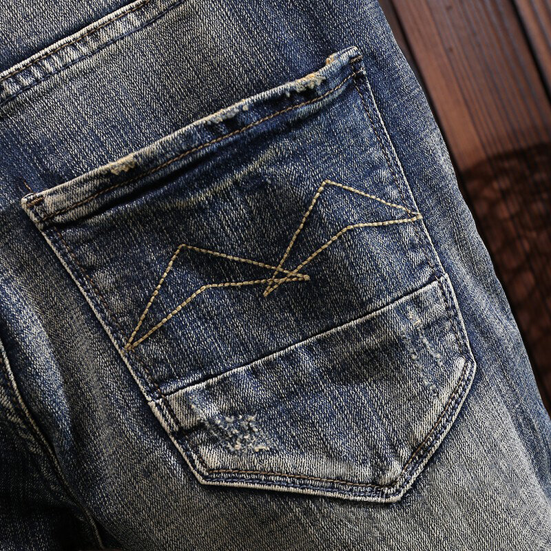 Pantalones vaqueros de estilo italiano para hombre, Jeans rasgados, elásticos, ajustados, de diseño Vintage