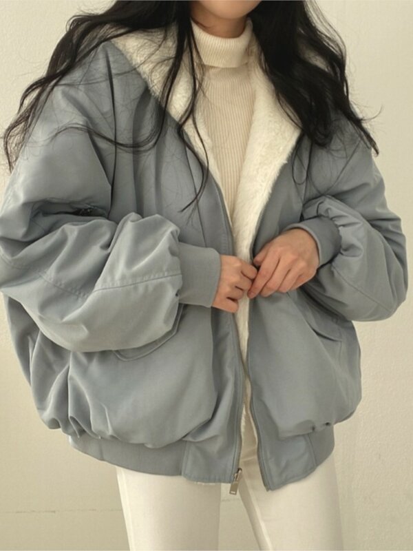 Cashmere engrossado casaco de lã de cashmere feminino puro algodão chaquetas y2k volta pregas novo inverno 20222 cor pura