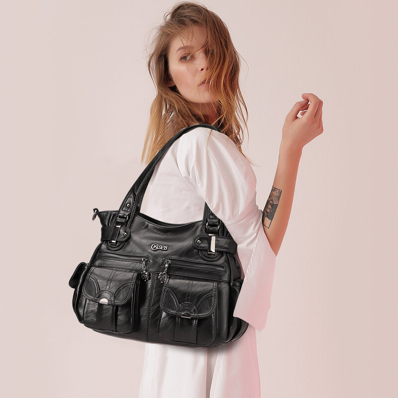 KL928 PU Leather Women Shoulder Bag Luxury Designer Tote Handbags Messenger Crossbody Bags Women's Large Capacity Shoulder Purse