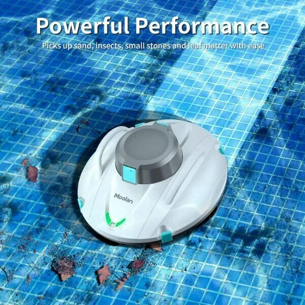Moolan Akku-Pools taub sauger, Roboter-Pool reiniger, Dual-Motor, Selbst parken, mit 140 Minuten maximaler Laufzeit