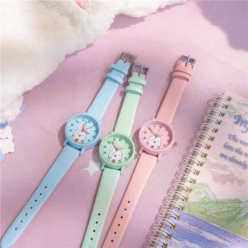 Koreański zegarek dla dzieci kreskówka królik ładny skórzany Luminous zegar kwarcowy na co dzień dla chłopców z motywem sportowym i dziewcząt przedszkole prezent urodzinowy