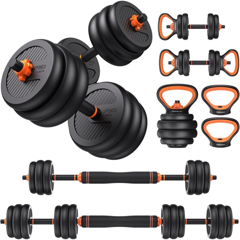 FEIERDUN Adjustable Dumbbells, 20/30/40/50/70/90lbs Free Weight Set with Connector, 4 in1 Dumbbells Set Used as Barbell, Kettleb