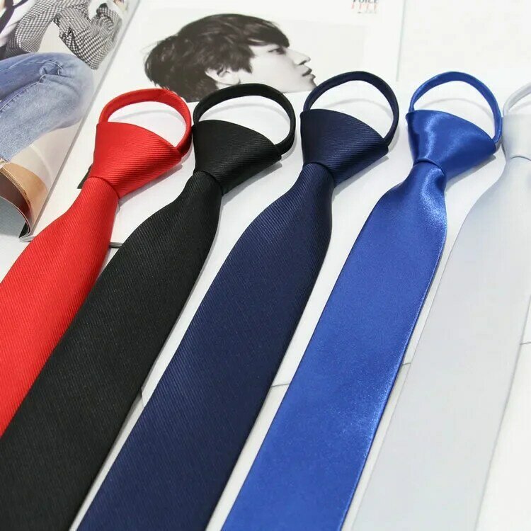 Cravate à rayures pour hommes, 45x5cm/6cm, couleur unie, loisirs, slim, facile, paresseux, fermeture éclair, fête, spectacle, étudiant