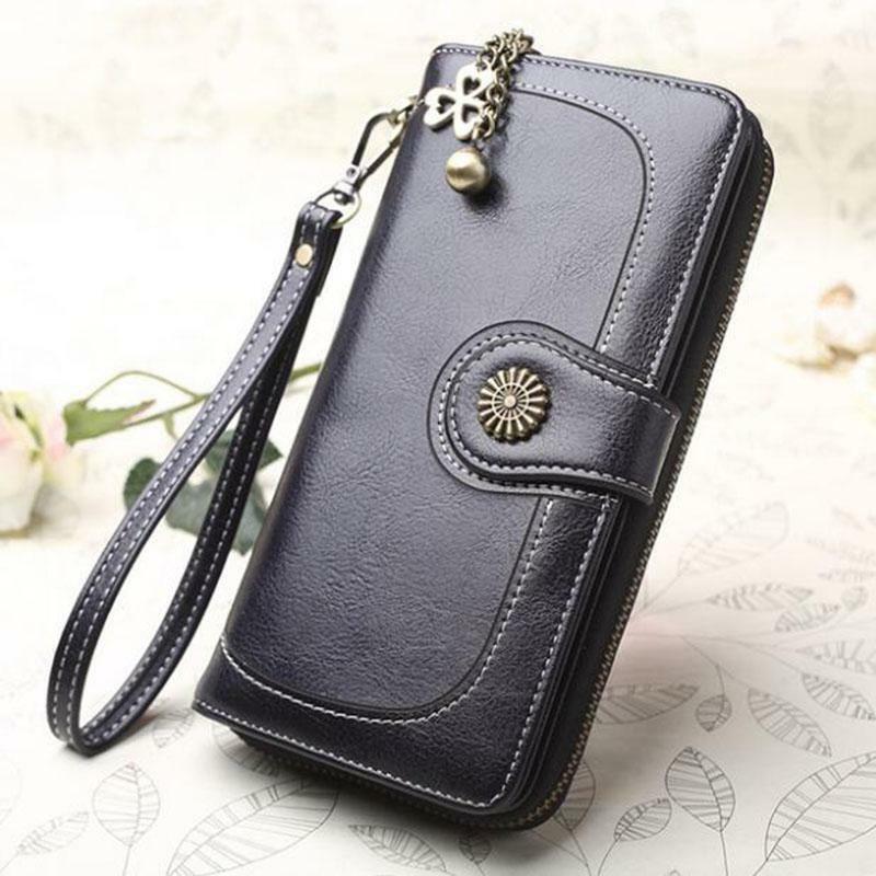 Wallet Female Luxury Long Blue Clutch  Leather Purse Woman Zipper Wallets Lady Purses Wristle Money Bag Coin Card Holder