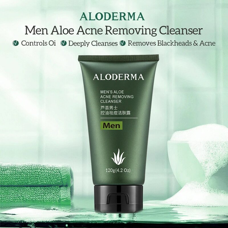 ชุดดูแลผิวกำจัดสิวจากว่านหางจระเข้ของผู้ชาย aloderma 3ชิ้นชุดผลิตภัณฑ์บำรุงผิวหน้าสกินแคร์ทำความสะอาด + โทนเนอร์ + โลชั่น