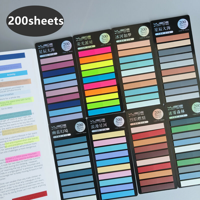200 Sheets Transparentes Sticky Notes Self-Adhesive Annotation Read Books Bookmarks Tabs Notepad Aesthetic Stationery