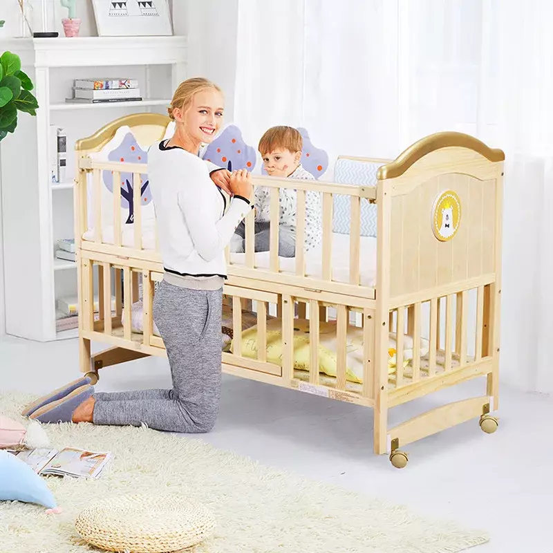 단단한 나무 래커 프리 다기능 유아용 요람, 신생아용 유럽 유아용 침대 조립에 사용 가능