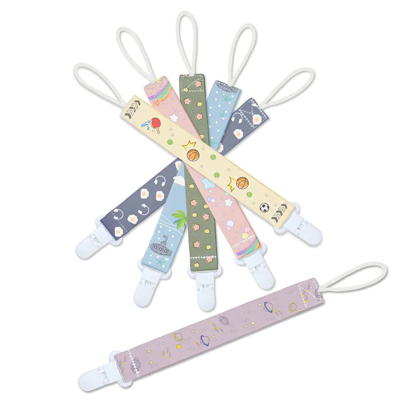 Baby Pacifier Clip Polyester Cartoon Print Dummy Chain Soothers Holder for Baby Nipple Teether Toys Holder Set of 3