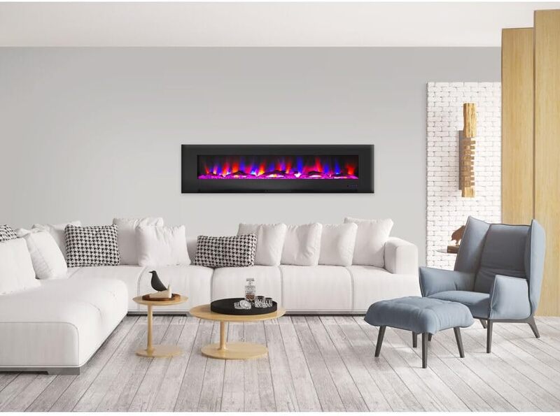 Elektrische 78-Zoll-Kaminheizung für die Wand montage mit Fernbedienung, mehrfarbigen Flammen und Treibholz-Holz anzeige für den Innenbereich