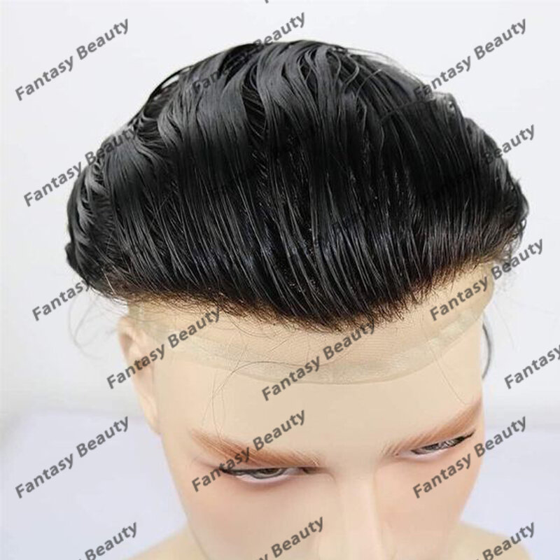 Breathable Full Swiss Lace Human Hair Men Toupee Natural Hairline Invisible Man Wig Replacement Hair System Prosthesis Capillary