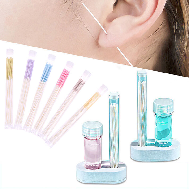 Línea de limpieza de orificios para la oreja, limpiador desechable de 11cm y 70 piezas para el cuidado posterior de la oreja, desinfección de cables
