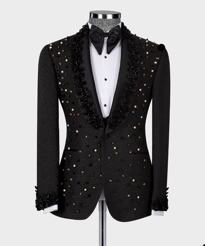 Trajes de boda de lujo para hombres, abrigo ajustado con apliques de diamantes de imitación, Blazer de fiesta de graduación, solo chaqueta hecha a medida
